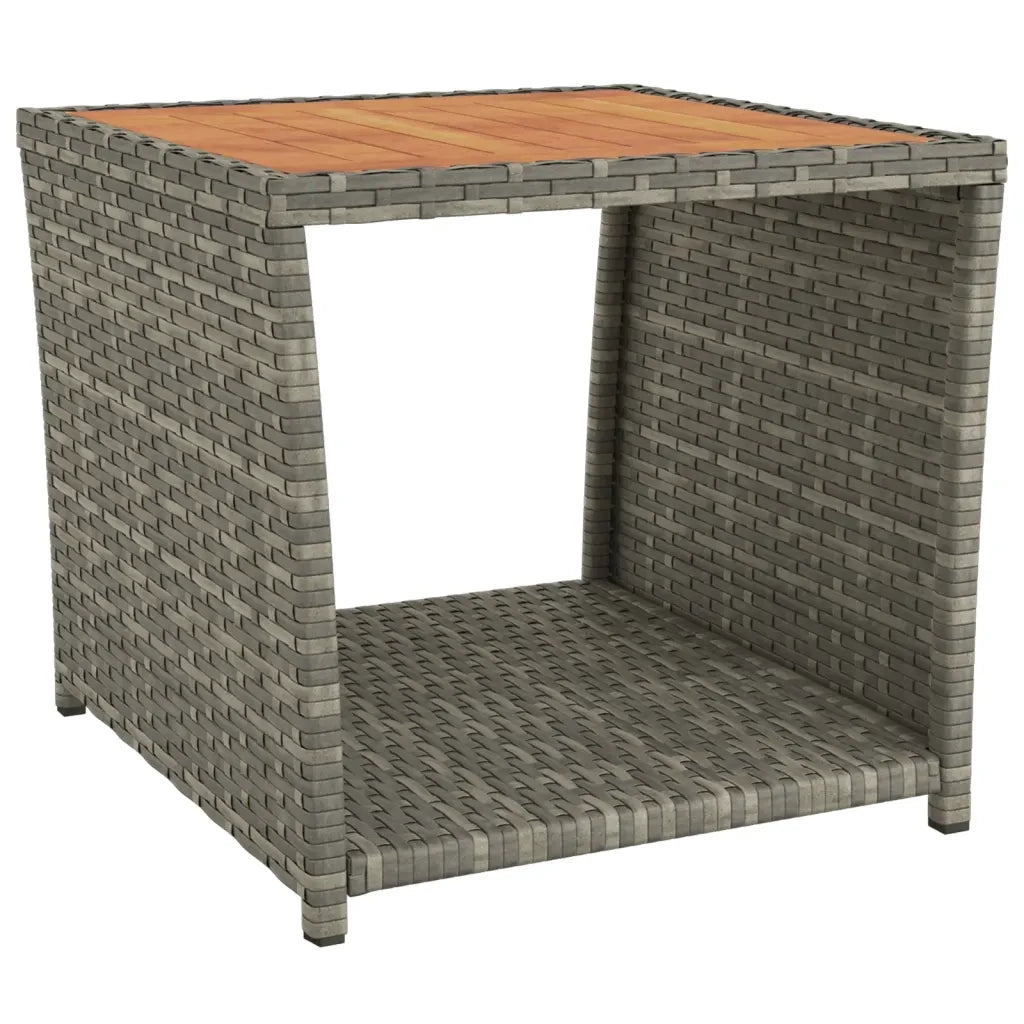 Tavolino da Giardino | Tavolino con Piano Legno Grigio Polyrattan e Massello Acacia