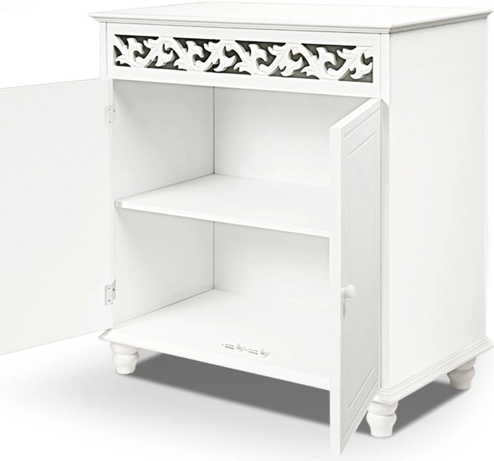 ® Mobiletto Bianco Stile Country 76x65x35cm 2 Scomparti Armadietto Multiuso con Ante Mobile Bagno Consolle Ingresso Credenza Cucina Madia Soggiorno Mobili Salone Arredamento Casa Mobile TV