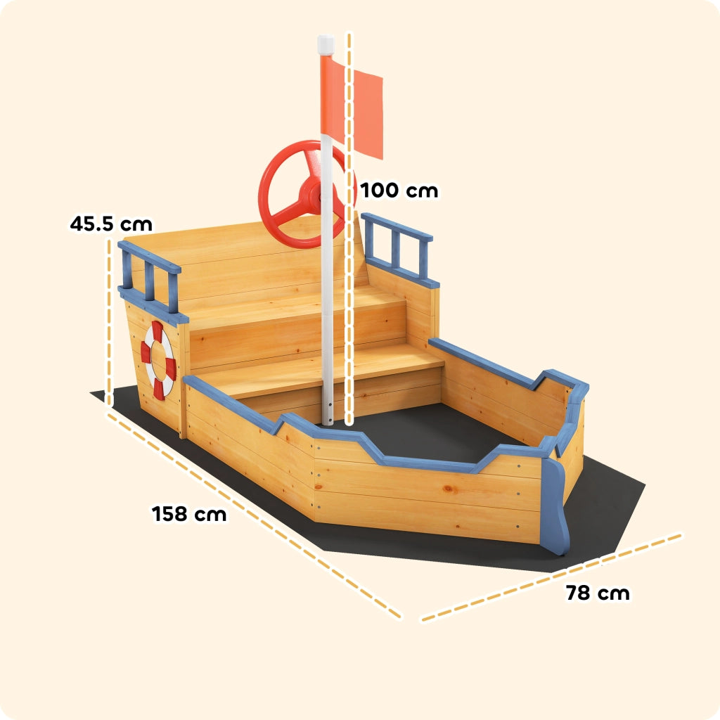 Casetta Pirati Sabbiera per Bambini in Legno con Contenitore ¨C Zephmum ¨C 158x78x45.5 cm