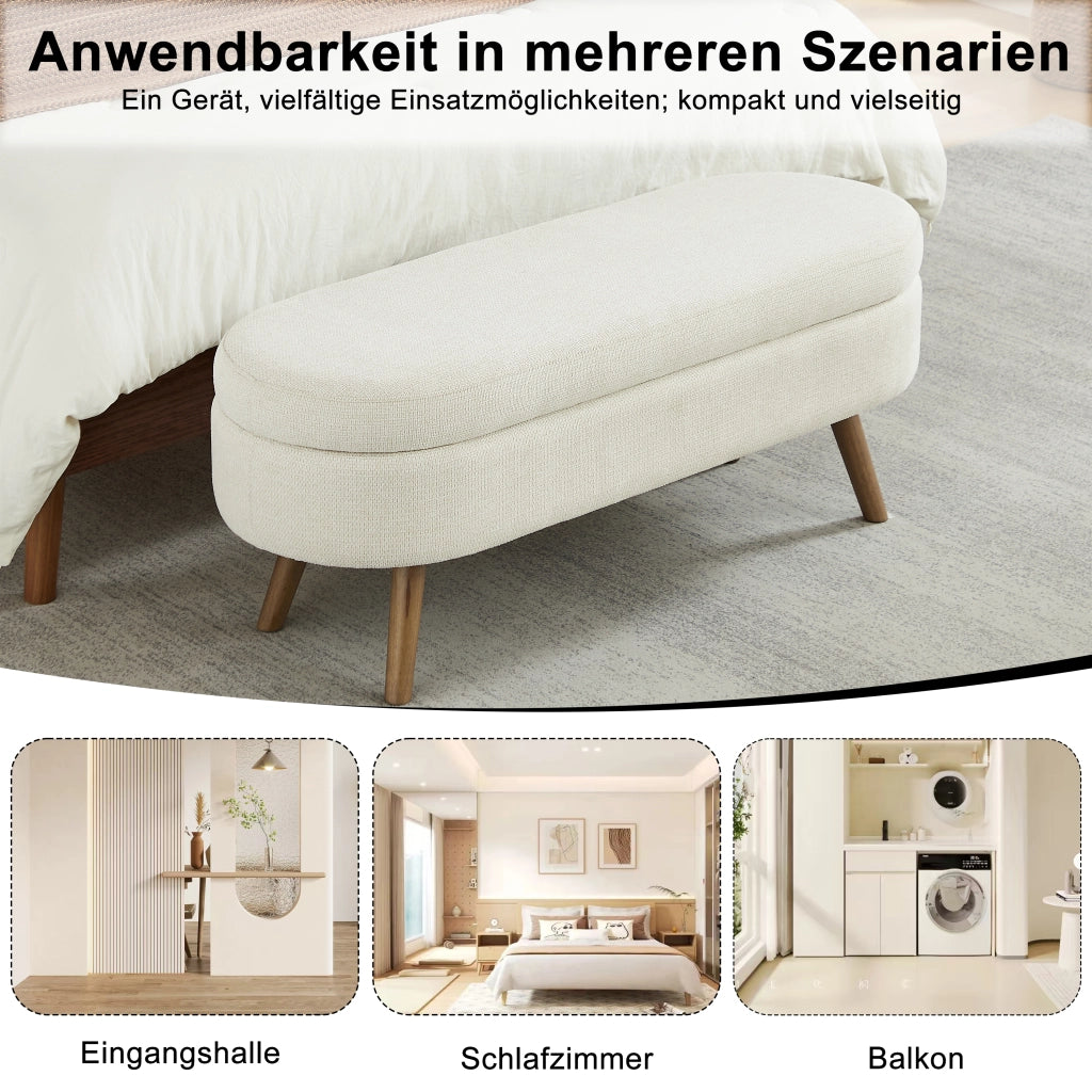 Panca contenitore in chenille con vano portaoggetti e fori di ventilazione, beige, per camera da letto e corridoio, 110 cm