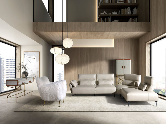 Divano chaise longue destro in pelle sabbia