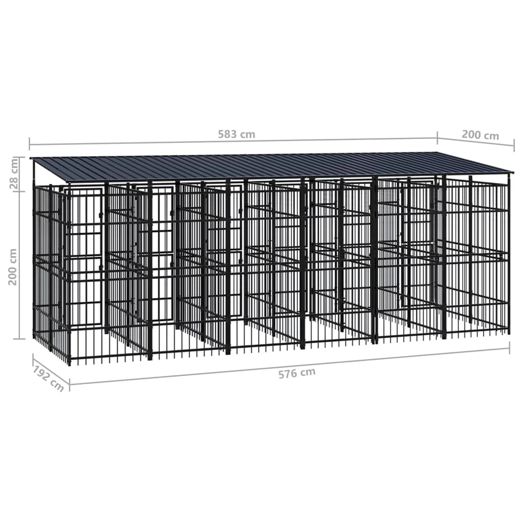 Recinto per animali domestici/gabbia da esterno con tetto per cani acciaio 11,06 m² nero 02_0041733