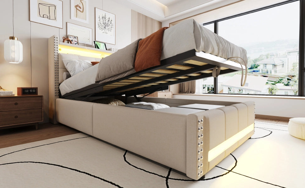 letto imbottito lino beige 90 x 200 cm