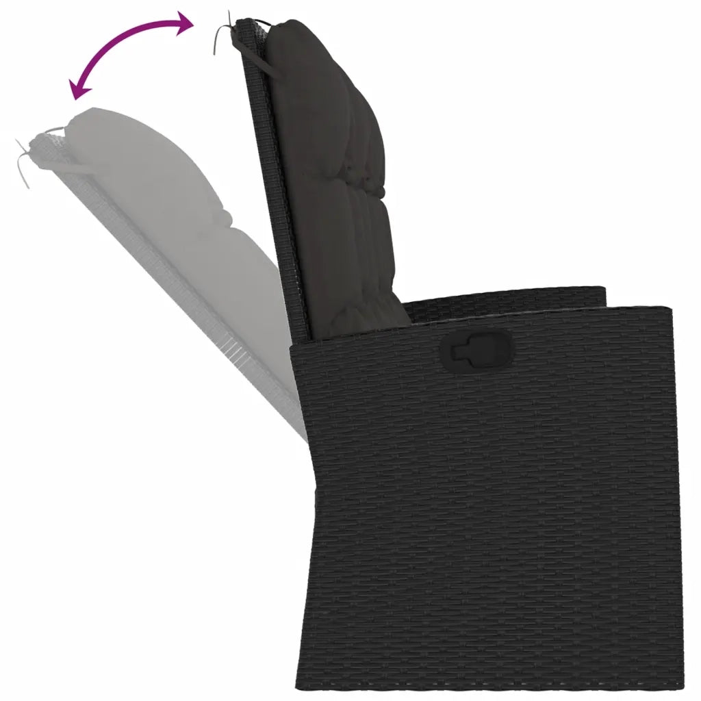Panca da Giardino Reclinabile con Cuscini 173cm Polyrattan Nero 362183
