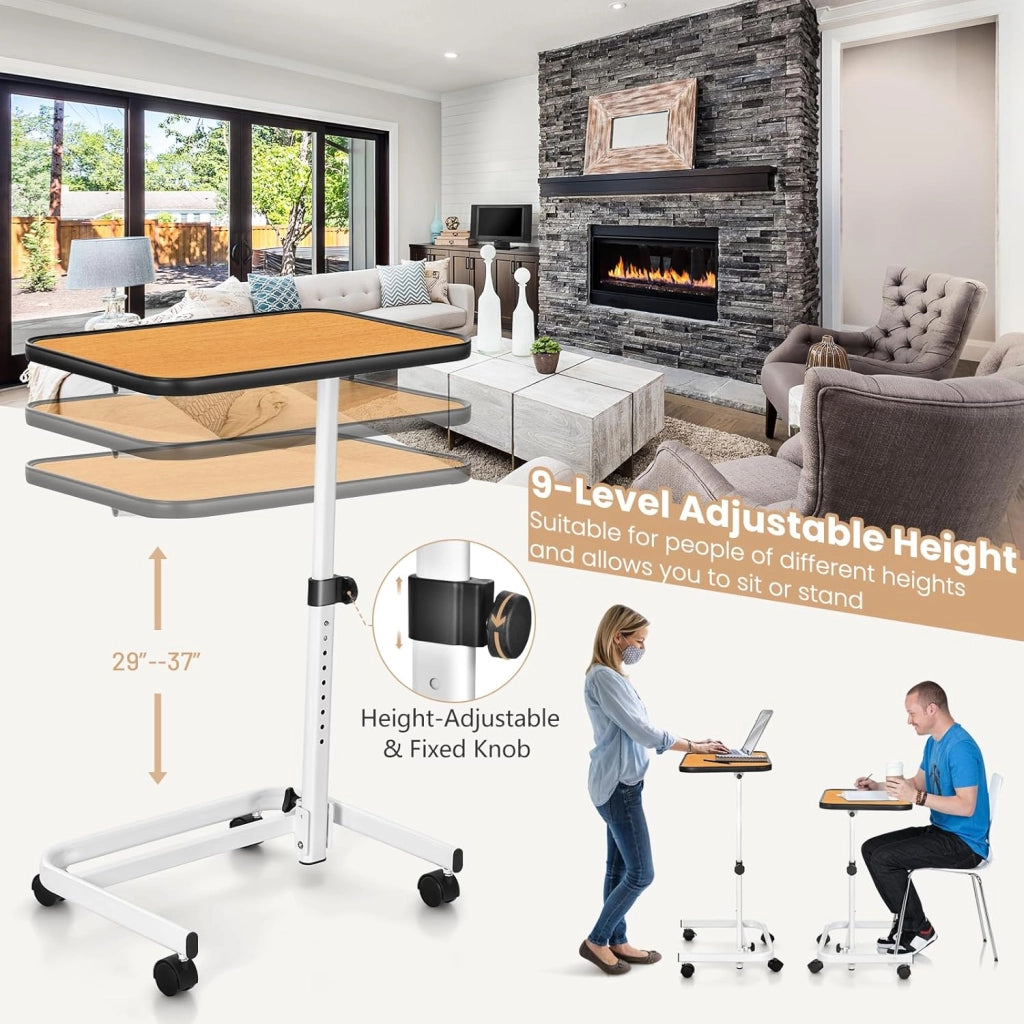 Tavolo da Letto con Ruote Universali, Tavolino Mobile a Forma di C, Comodino Mobile con Altezza Regolabile e Piano Inclinabile, per Camera da Letto e Ospedale