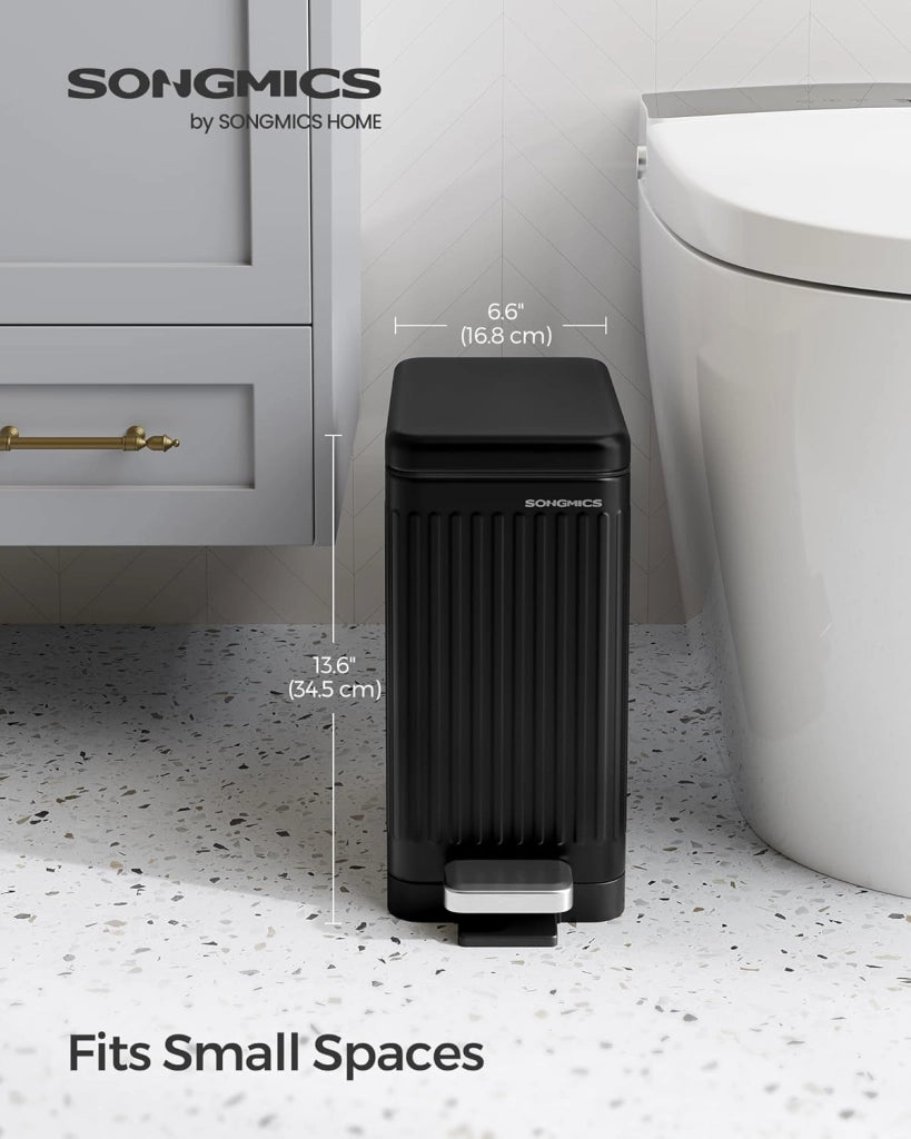 Pattumiera da bagno da 10 litri, con coperchio, sottile per piccoli spazi, in acciaio inox, chiusura ammortizzata, colore nero inchiostro, ULTB562B01