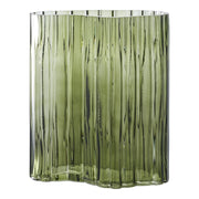 Vaso in vetro fumé verde con texture costolata 21x12x26,5 cm
