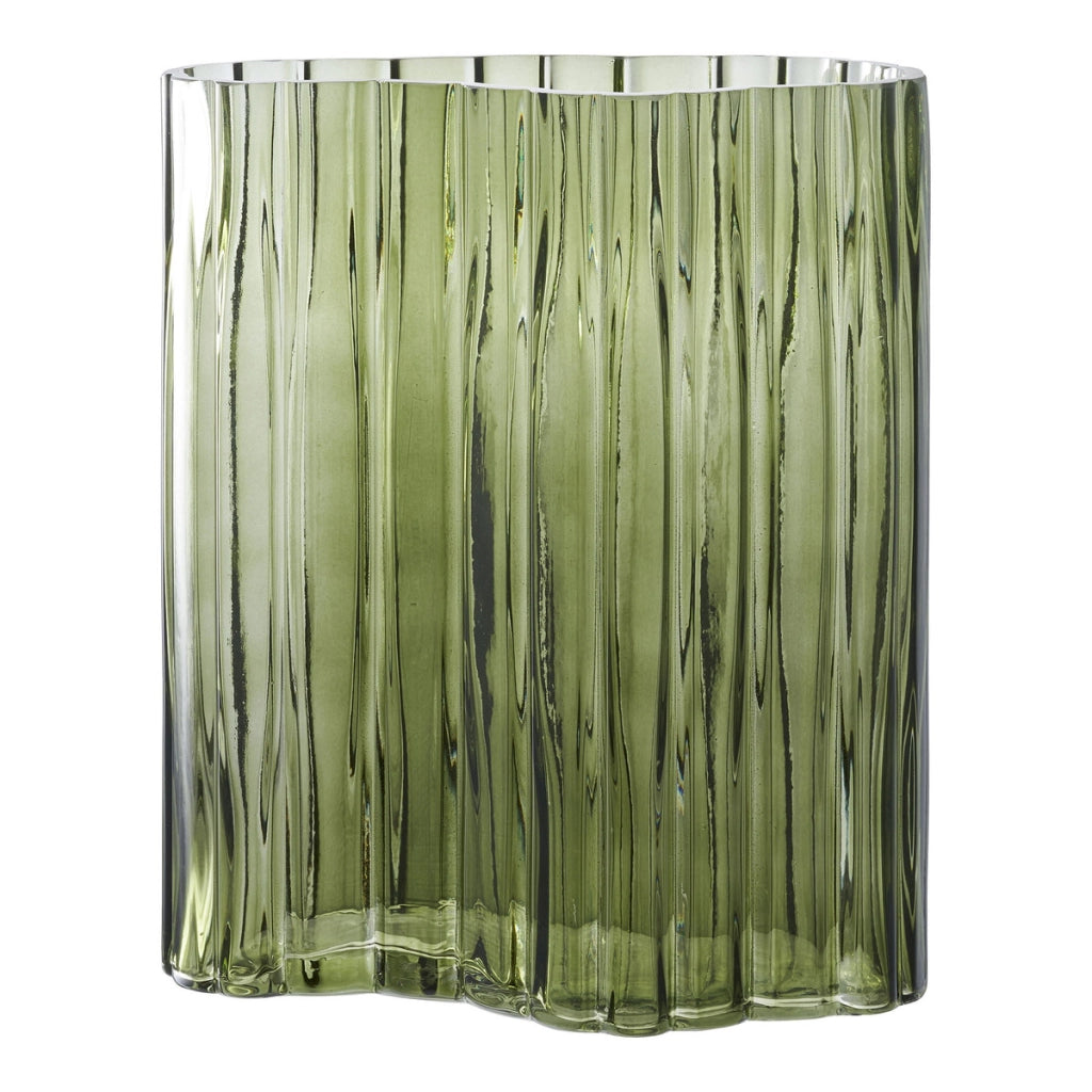 Vaso in vetro fumé verde con texture costolata 21x12x26,5 cm