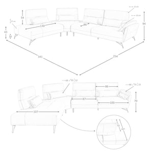 Divano chaise longue sinistro in pelle sabbia