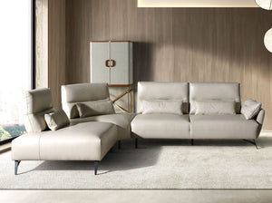 Divano chaise longue sinistro in pelle sabbia