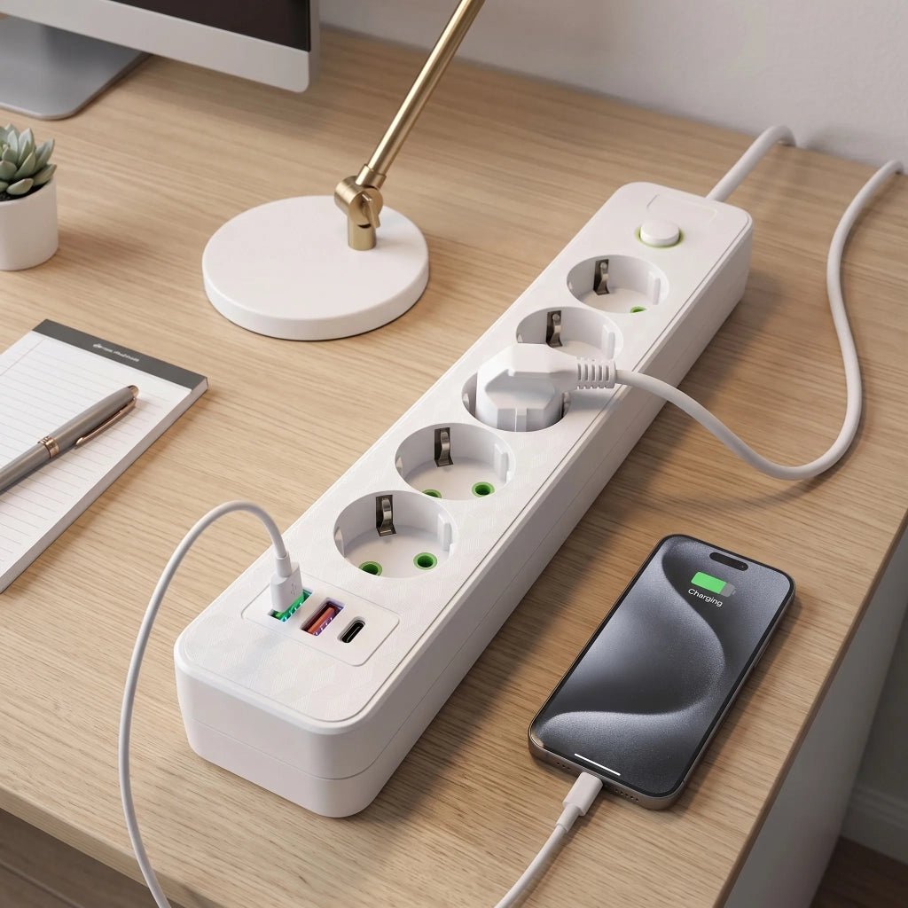 Multipresa Con Prolunga, 5 Prese + 2 Porte Usb-a + Usb-c Jnh023-4a White