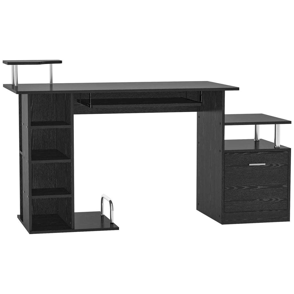 Scrivania per Computer con Cassetti e Ripiano Tastiera ¨C zephmum ¨C Legno Nero 152x60x88cm