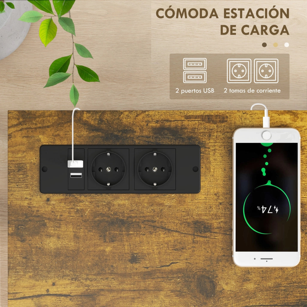Consolle Ingresso 2 Ripiani con Stazione Carica USB ¨C zephmum ¨C Marrone 100x24x75 cm
