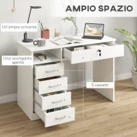 Scrivania per Camera o Ufficio in Legno con 2 Cassetti e 2 Chiavi, 110x50x76cm - Bianco