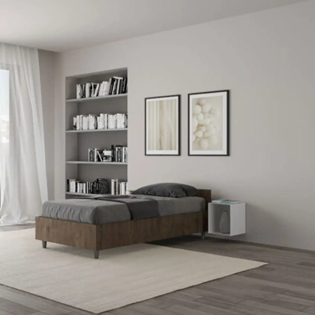 Letto singolo contenitore 80x190 noce Nuamo