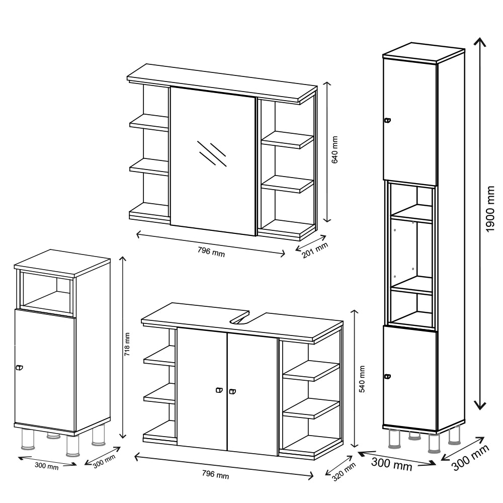 Vicco Set mobili bagno Bianco/Sonoma 4 parti