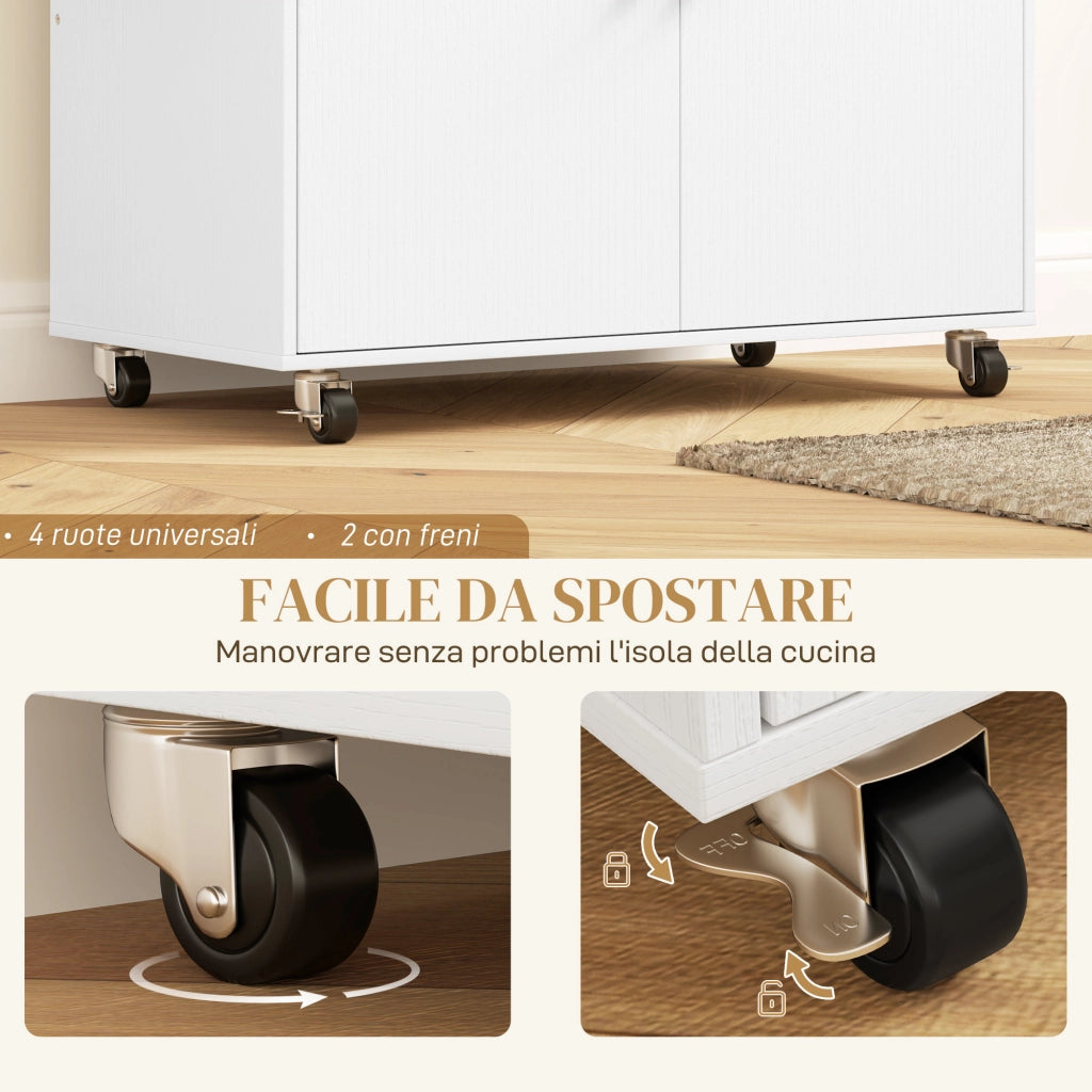 Carrello da Cucina Piano a Ribalta Isola Multiuso con Portaspezie e Portasciugamani 106x42x87 cm Rivestimento in