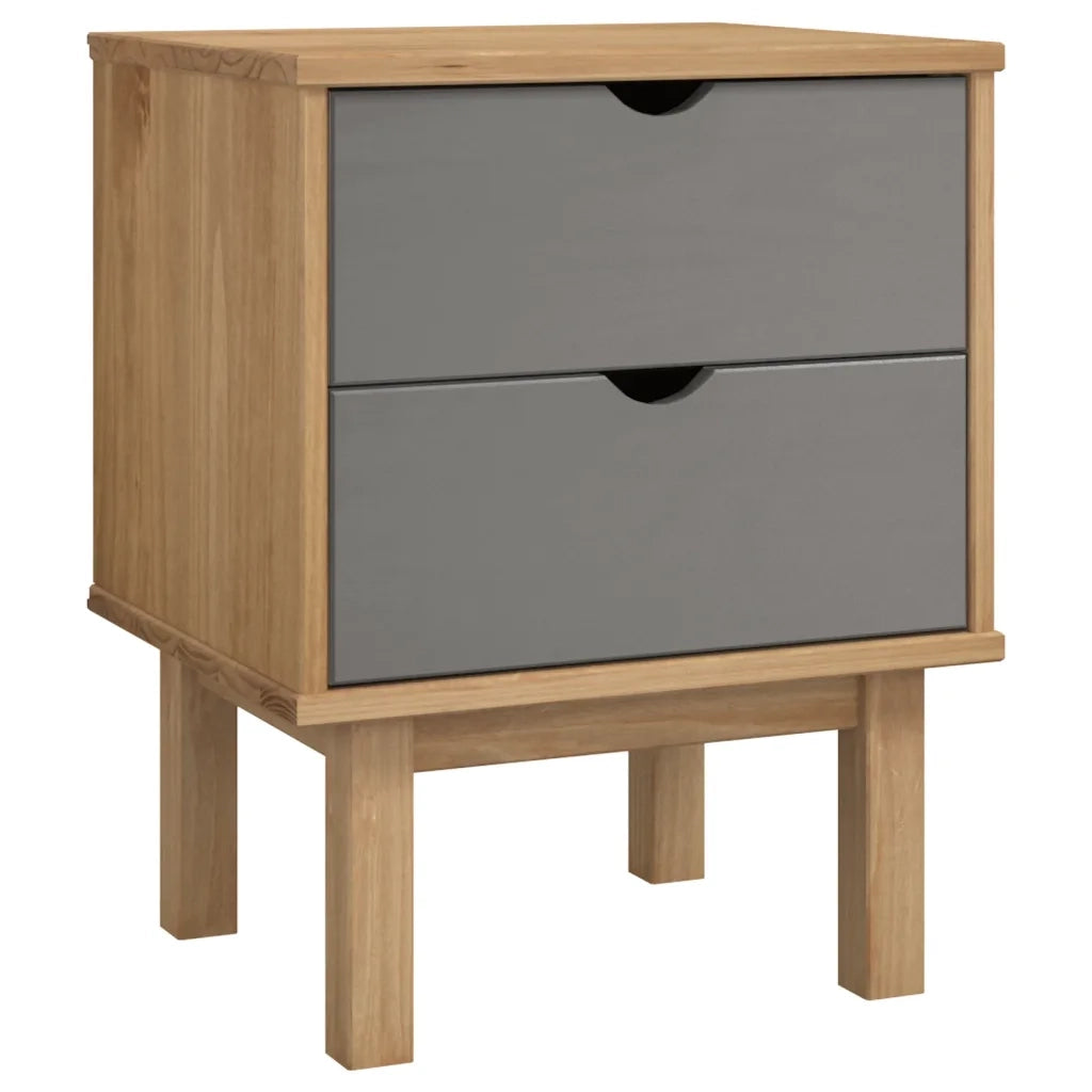 Comodino Marrone e Grigio 46x39,5x57 cm Legno Massello di Pino cod mxl 30342