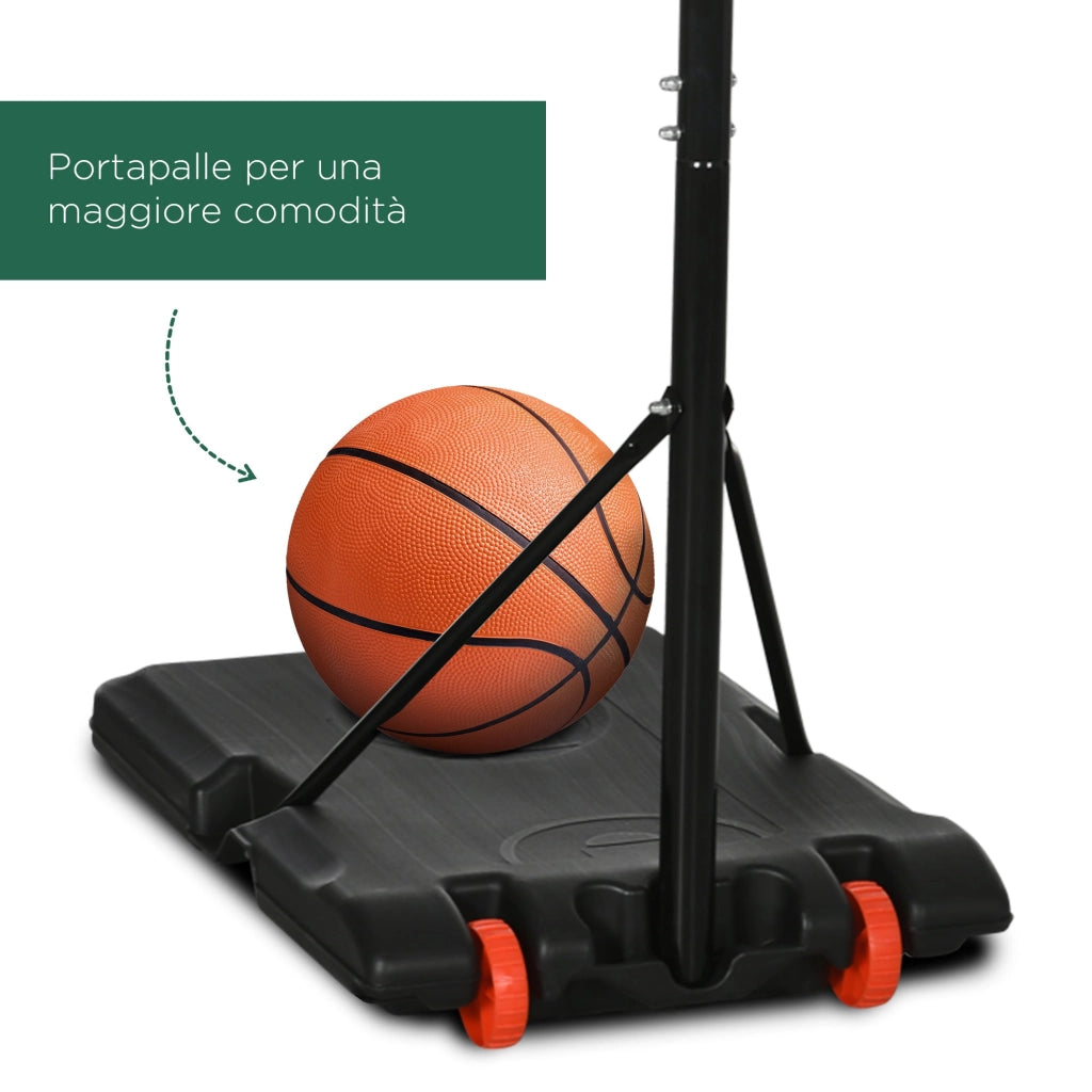 Canestro Basket da Esterno Ruote e Base Riempibile Altezza Regolabile 2,1-2,4 m Giallo