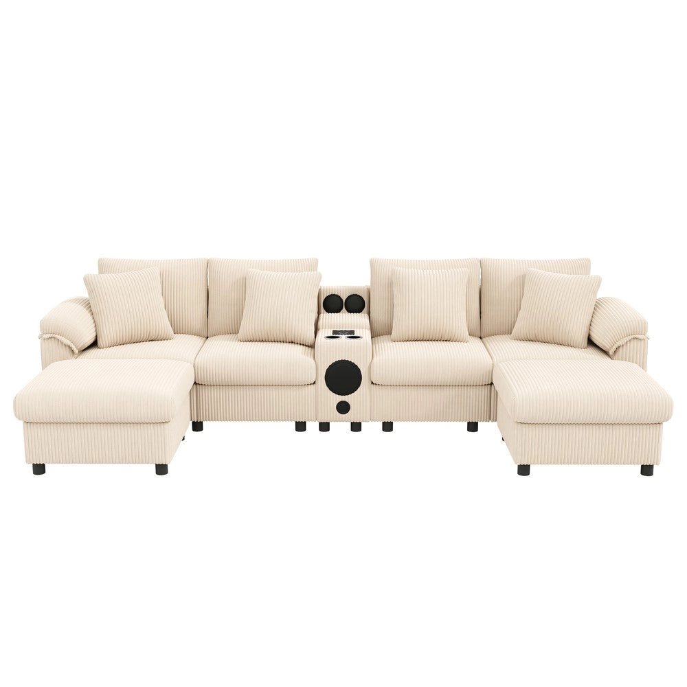 Divano angolare ¨C Minimal ¨C Beige tessuto imbottito con contenitore cuscini 4 posti