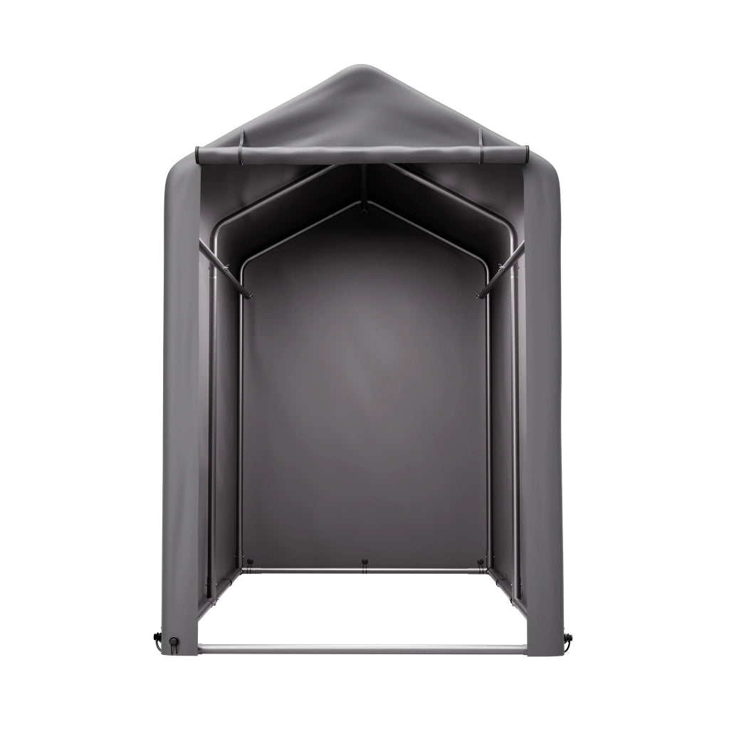 Garage Bici 187x100x160 cm Grigio Scuro con Telo PE 170 g/m², Telaio Nero e Porta con Cerniera