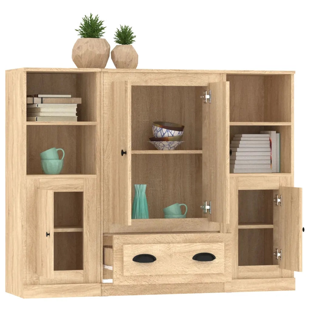 vidaXL Credenze 3 pz Rovere Sonoma in Legno Multistrato