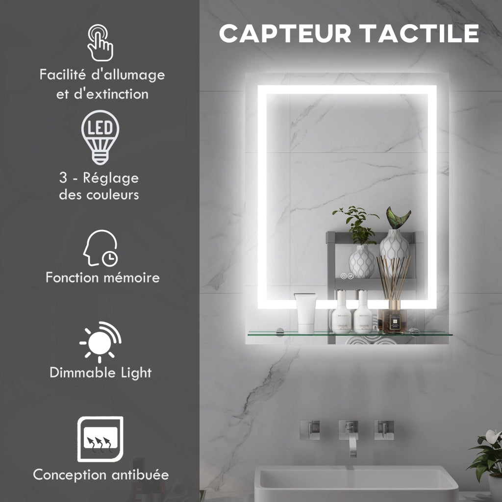 Specchio da Bagno Rettangolare con LED ¨C Xylo ¨C 70x50 cm Luminoso a Parete