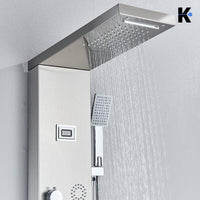 BERND | Pannello doccia premium a pioggia in acciaio inox | Sistema doccia massaggiante in argento spazzolato | Rubinetto miscelatore sistema