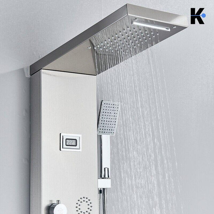 BERND | Pannello doccia premium a pioggia in acciaio inox | Sistema doccia massaggiante in argento spazzolato | Rubinetto miscelatore sistema