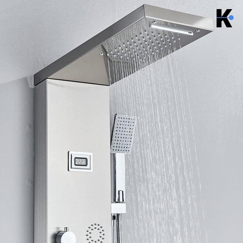 BERND | Pannello doccia premium a pioggia in acciaio inox | Sistema doccia massaggiante in argento spazzolato | Rubinetto miscelatore sistema