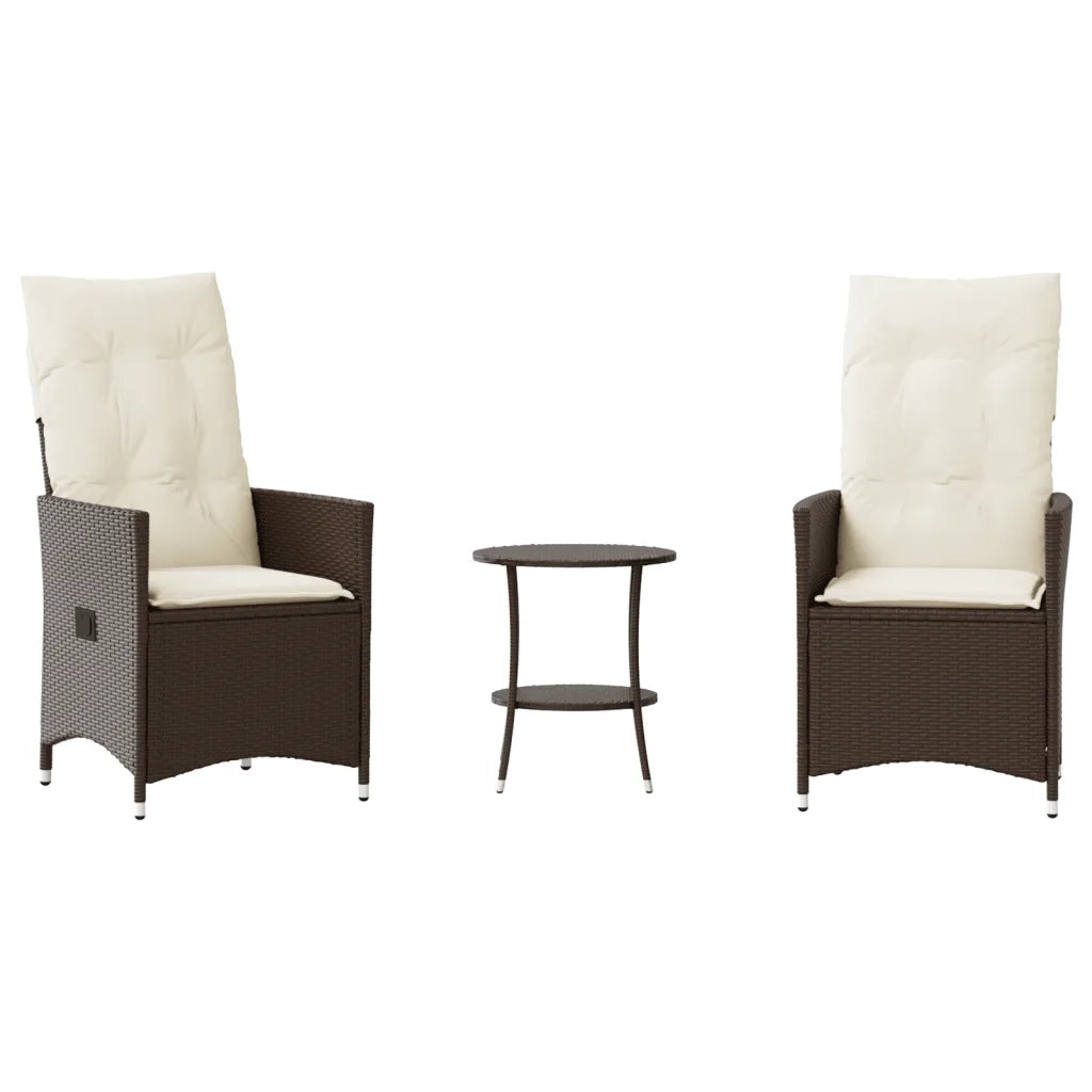 Set Bistr¨° 3 pz | Set Salotto da Giardino con Cuscini Marrone in Polyrattan