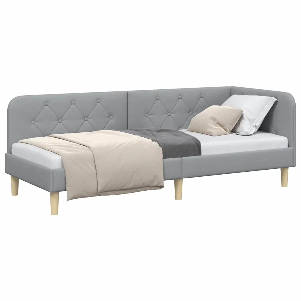 Cornice del letto ad angolo Grigio chiaro 80 x 200 cm Tessuto