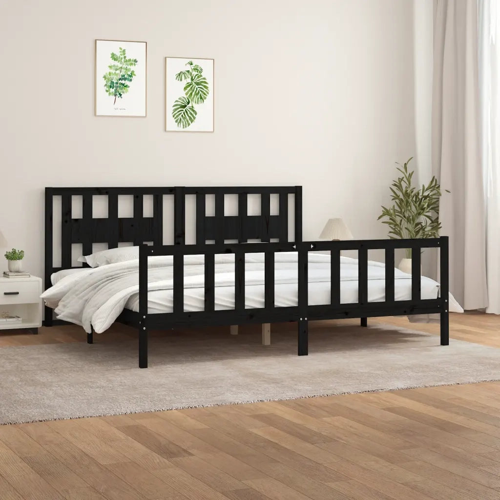 Giroletto con Testiera-Struttura Letto con testiera Nero Legno Massello di Pino 200x200 cm