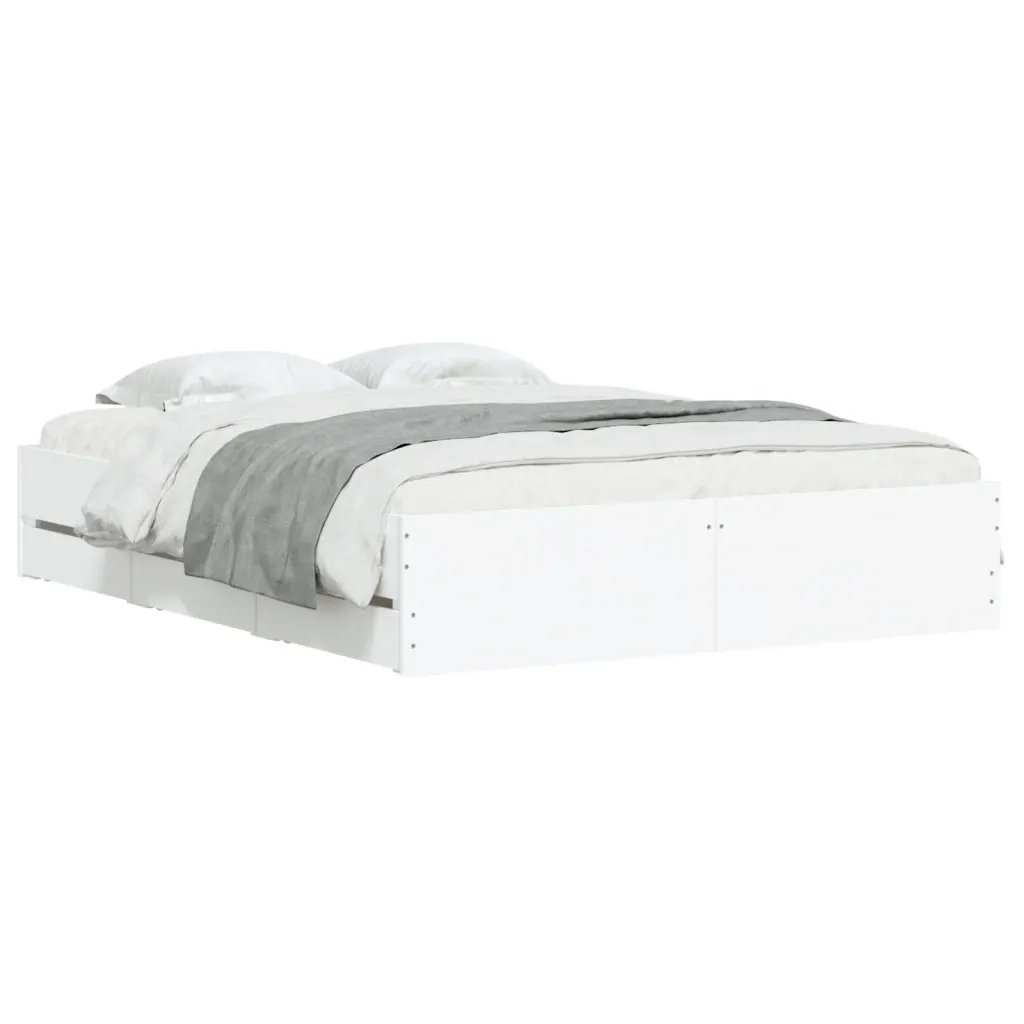 Letto matrimoniale | Letto per adulti | Giroletto con Cassetti Bianco 140x190 cm in Legno Multistrato