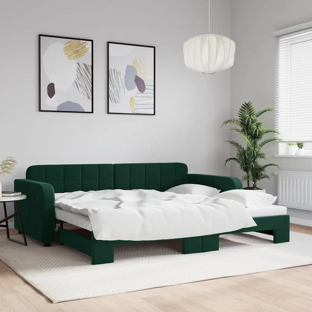 Divano Letto con Letto Estraibile Verde Scuro 90x200cm Velluto 3196931