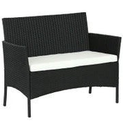 Divano da Giardino a 2 Posti con Cuscino e Braccioli in Rattan PE e Acciaio, 100x54x80cm, Nero