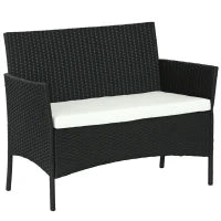 Divano da Giardino a 2 Posti con Cuscino e Braccioli in Rattan PE e Acciaio, 100x54x80cm, Nero