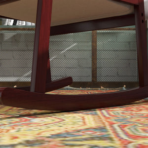 Poltrona a Dondolo 66x78x76 cm in Tessuto Effetto Lino e Legno Beige e Marrone