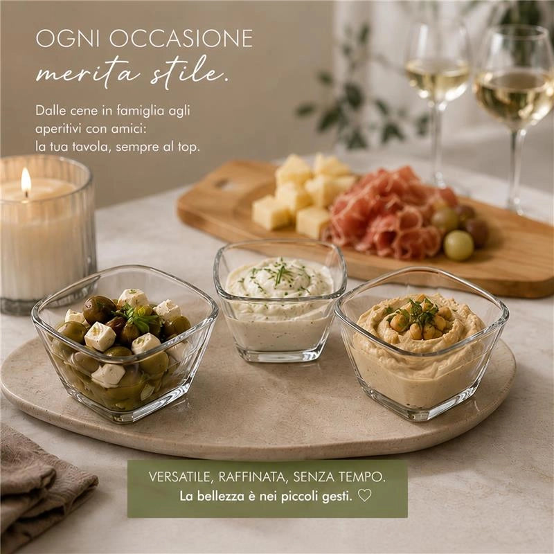 SET 3 CIOTOLINE IN VETRO TRASPARENTE DA APERITIVO - 10X6H CM