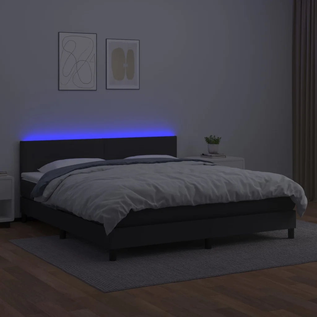 Giroletto a Molle con Materasso e LED Nero 160x200cm Similpelle 3134111