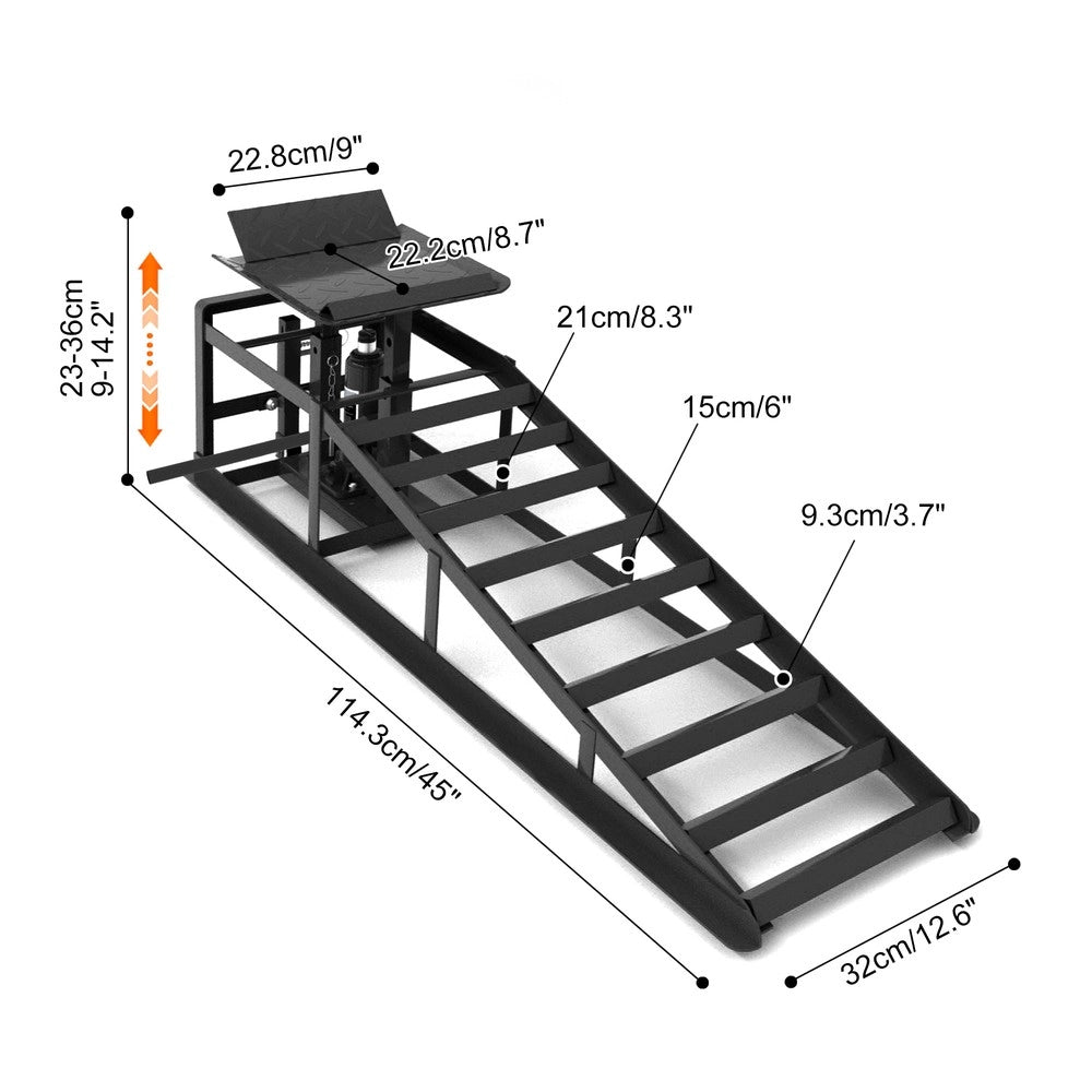 Set 2 Rampe di Sollevamento Idrauliche con Ruote 5T ¨C Xylo ¨C Altezza 23-36 cm, Nero