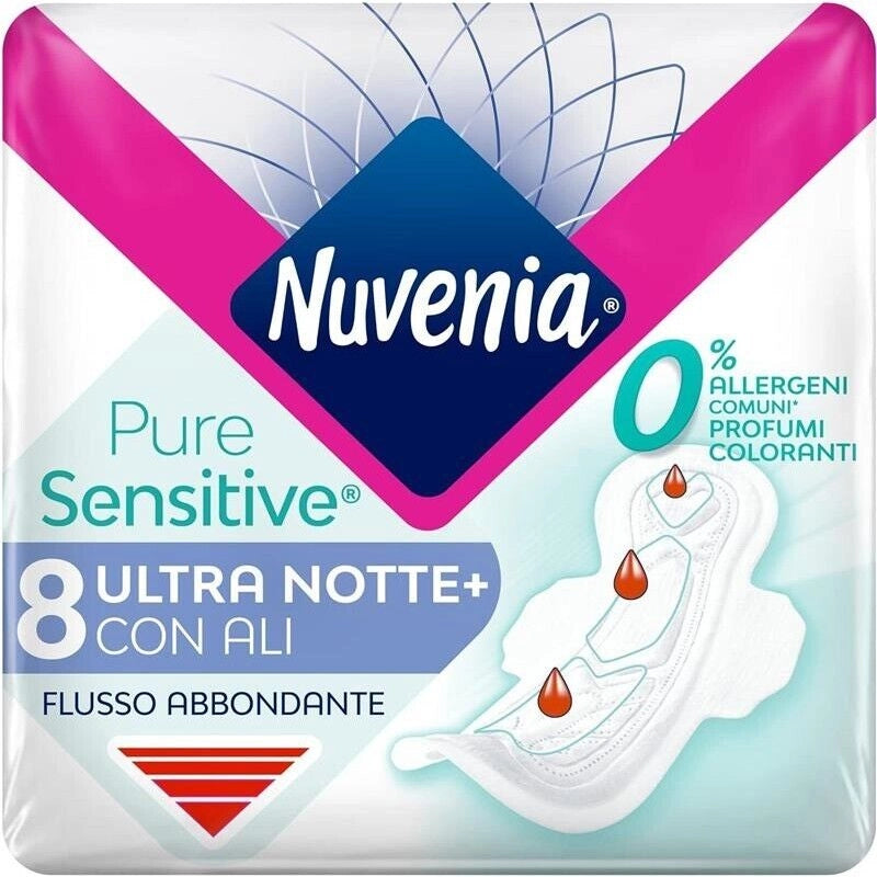 NUVENIA ASSORBENTE PURE SENSITIVE ULTRA NOTTE CON ALI SUPERFICIE DELICATA PER PELLI SENSIBILI 8 PZ