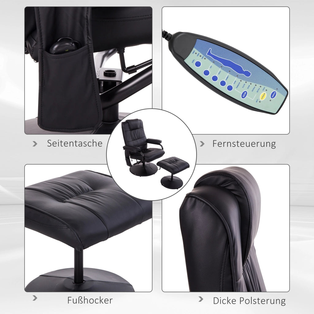 Poltrona Relax Massaggiante Girevole con Poggiapiedi ¨C Zephmum ¨C Tessuto Similpelle Nero