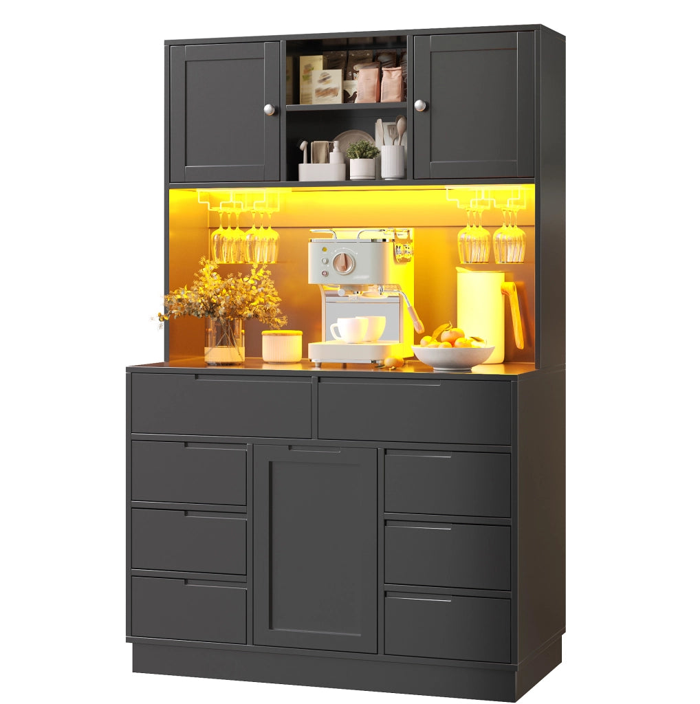 Armadio cucina 120x40x183.5 cm con illuminazione LED; 8 cassetti; MDF; nero