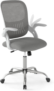Sedia da Ufficio, Poltrona Ergonomica in Rete Traspirante con Braccioli Reclinabili, Poltrona da Scrivania Girevole Regolabile in Altezza con Ruote