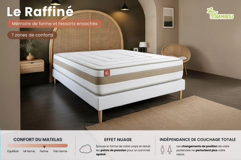 Pacchetto letto completo - Materasso 200x200cm + Box spring con doghe (kit) + 2 cuscini + Piumino - Le Raffiné