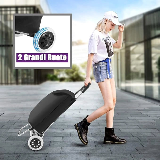 Carrello della Spesa Pieghevole con Ruote,32,8 L Trolley Borsa per Spesa in Metallo con Portata di 35 kg, Tessuto Oxford e Plastica, 35 x 28 x 90 cm, Nero