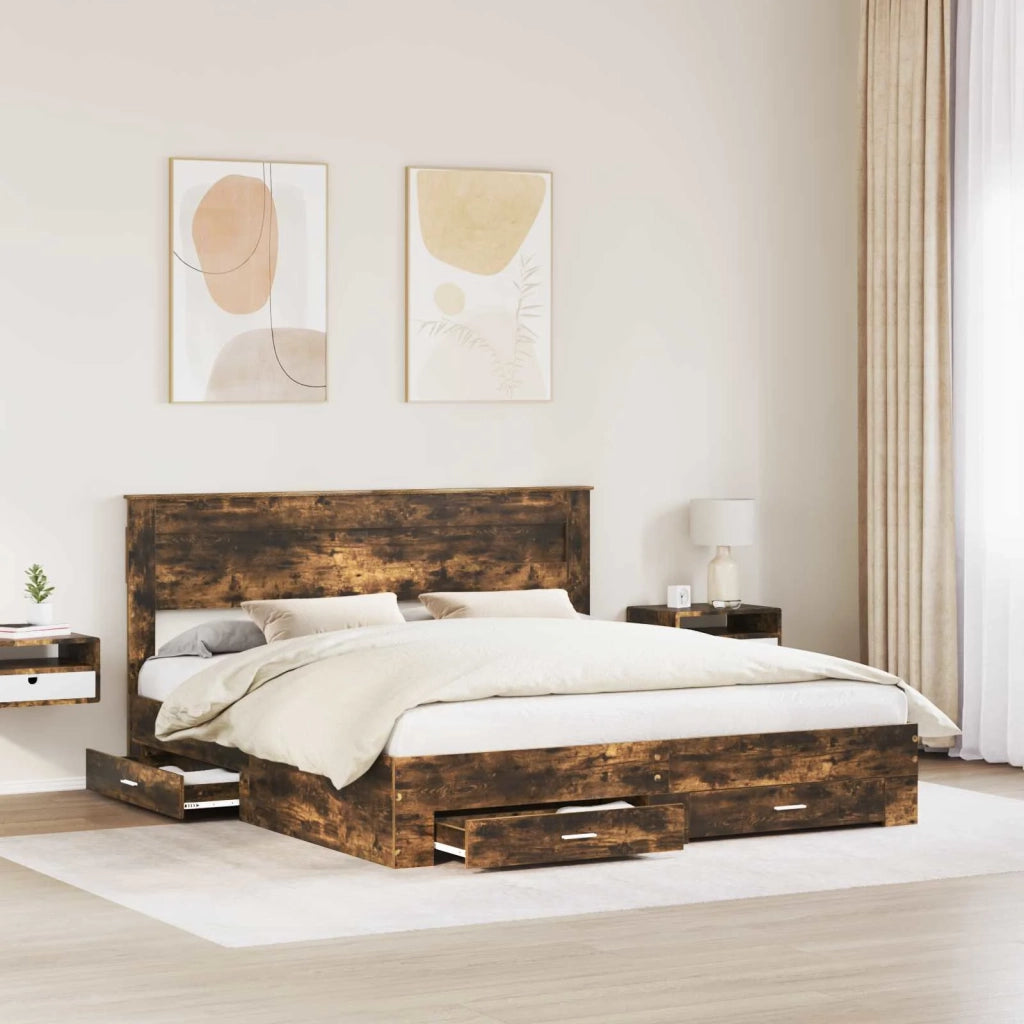 Struttura del letto Rovere fumé 200 x 200 cm Legno multistrato