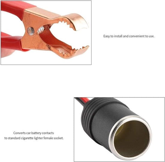 Adattatore universale per auto 12-24V da batteria con cavo di connessione a clip Krokodil per alimentazione di dispositivi in auto - Dimensioni: 35 x 27 x 3 cm / 138 x 11 x 1 inch.
