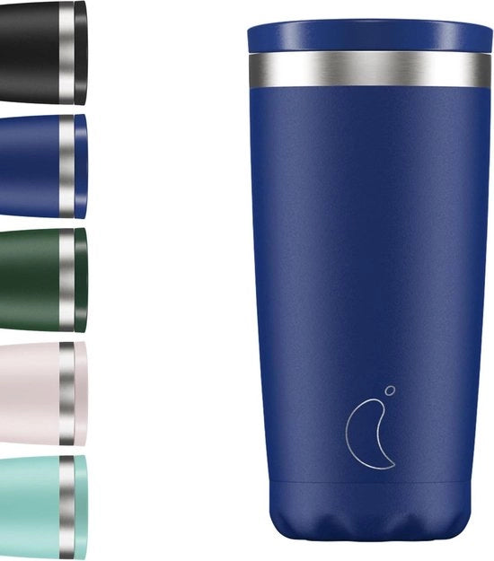 Caffettiera a doppio strato isolata con coperchio - Acciaio inossidabile - Blu opaco 500ml